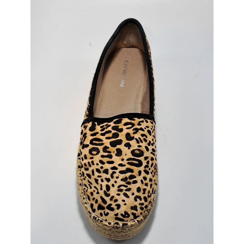 Gianni Bini Leopard Calf Hair Platform Espadrille Loafers Tan Black Round Toe